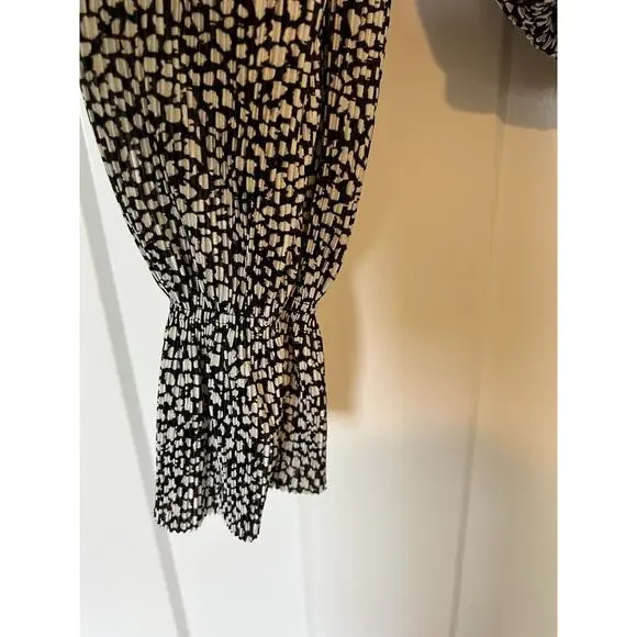 Zara Blouse Women's Size Small Ruffle Neck Crop Long Sleeve Boho Black & White - Picture 4 of 9